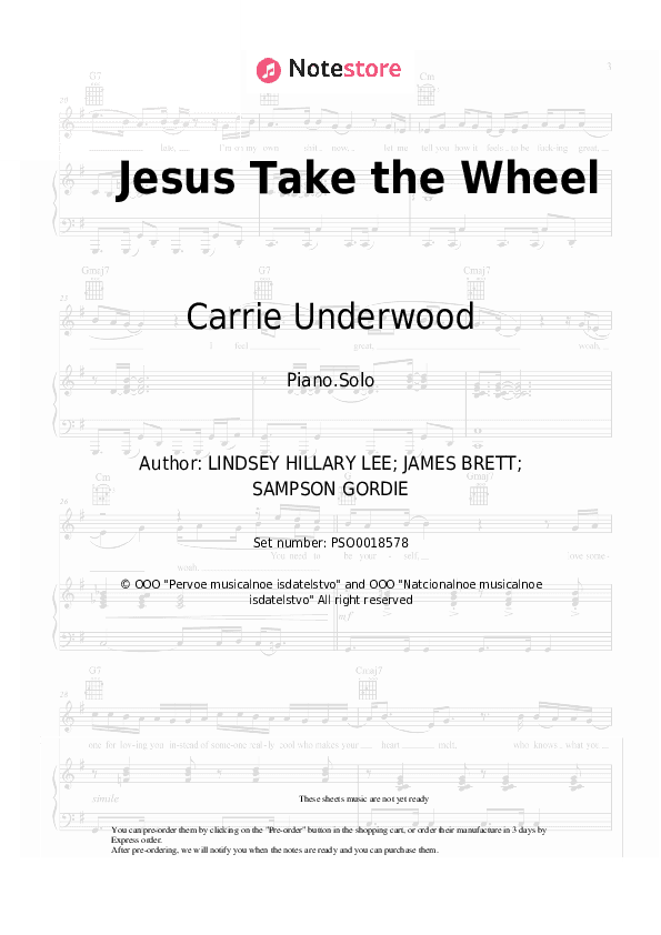 Jesus Take the Wheel - Carrie Underwood Piano Sheet Music - Piano.Solo