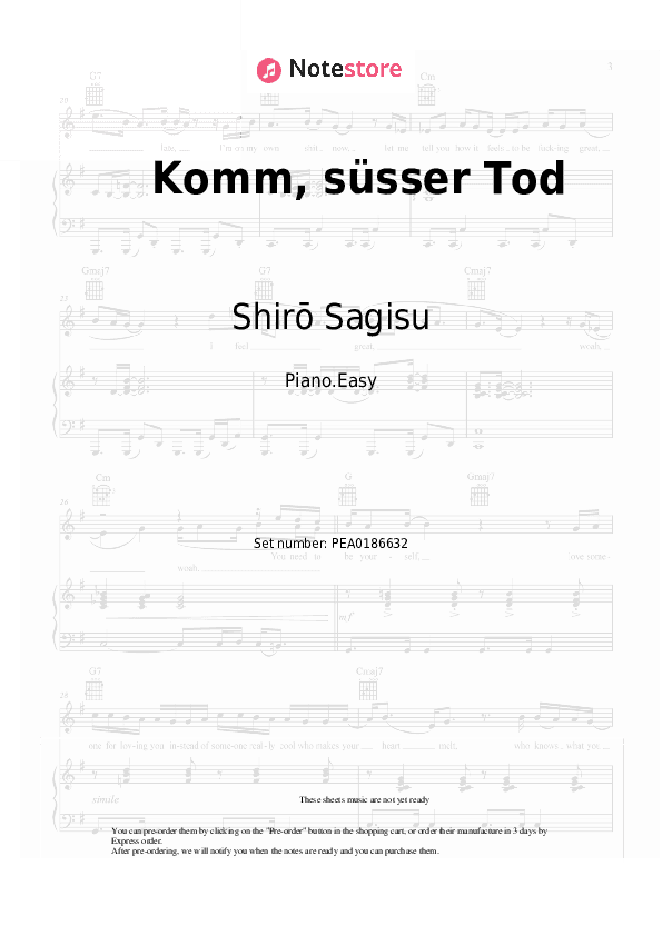 Komm, süsser Tod - Shirō Sagisu Piano Sheet Music Easy - Piano.Easy