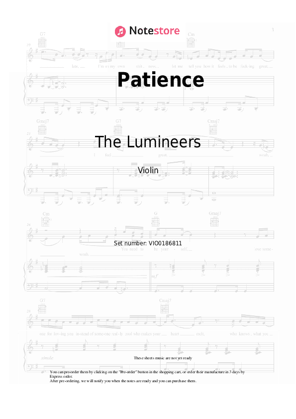 Patience - The Lumineers Violin Sheet Music - Violin
