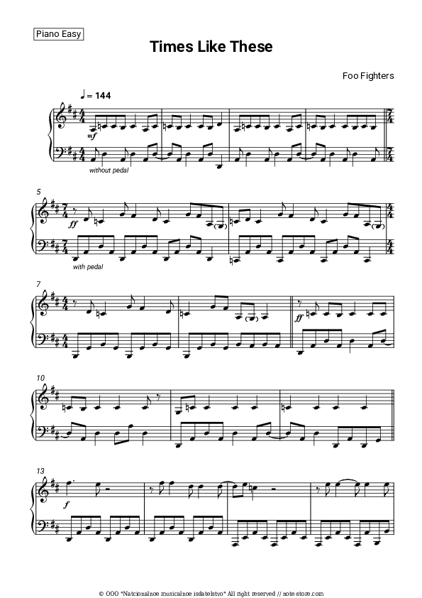 Times Like These - Foo Fighters Piano Sheet Music Easy - Piano.Easy