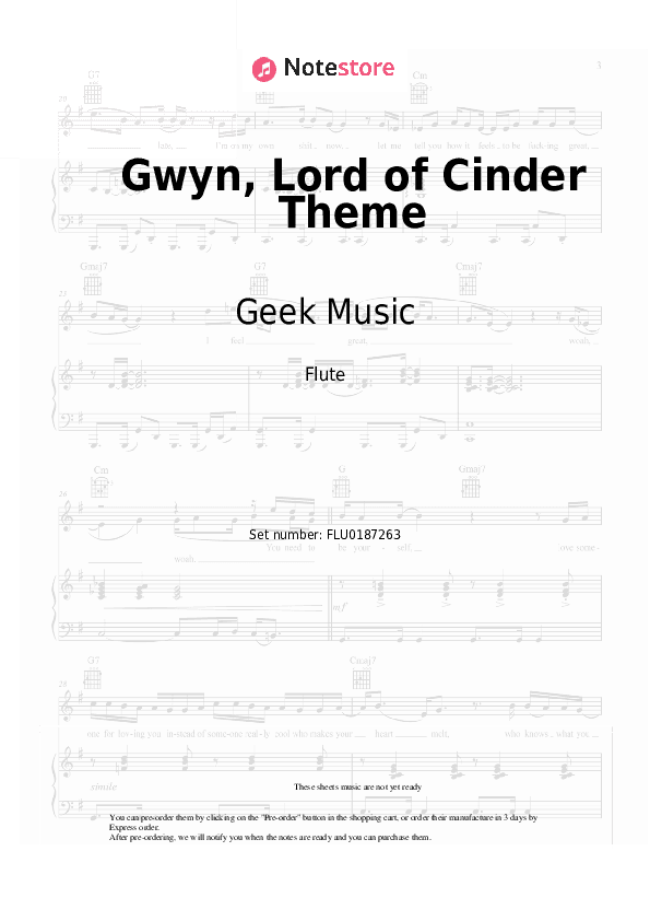 Gwyn, Lord of Cinder Theme - Geek Music Flute Sheet Music - Flute