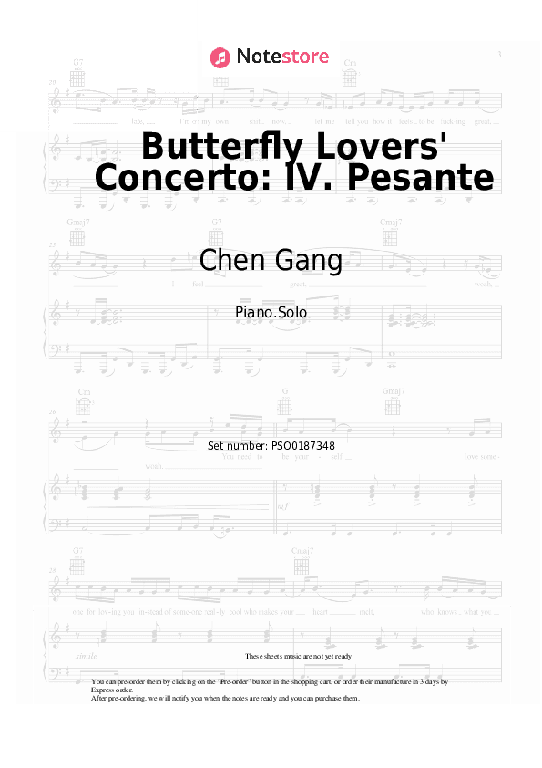 Butterfly Lovers' Concerto: IV. Pesante - Chen Gang, He Zhanhao Piano Sheet Music - Piano.Solo