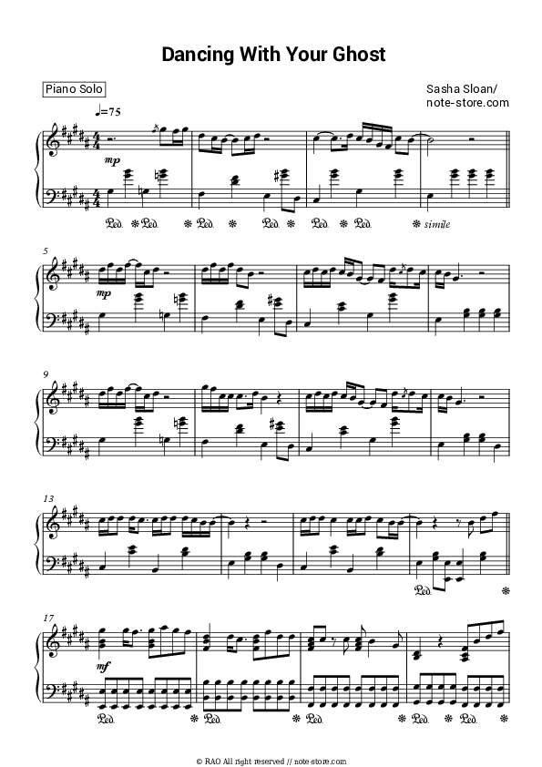 Dancing With Your Ghost - Sasha Sloan Piano Sheet Music - Piano.Solo