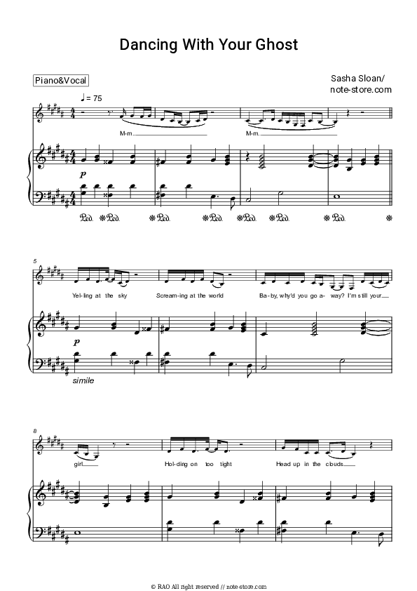 Dancing With Your Ghost - Sasha Sloan Piano Sheet Music with the Voice part - Piano&Vocal