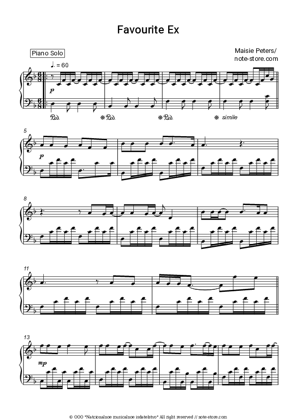 Favourite Ex - Maisie Peters Piano Sheet Music - Piano.Solo