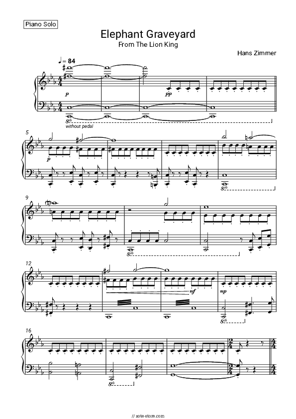 Elephant Graveyard (From The Lion King) - Hans Zimmer Piano Sheet Music - Piano.Solo