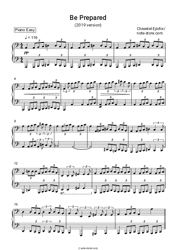 Be Prepared (2019 version) - Chiwetel Ejiofor Piano Sheet Music Easy - Piano.Easy