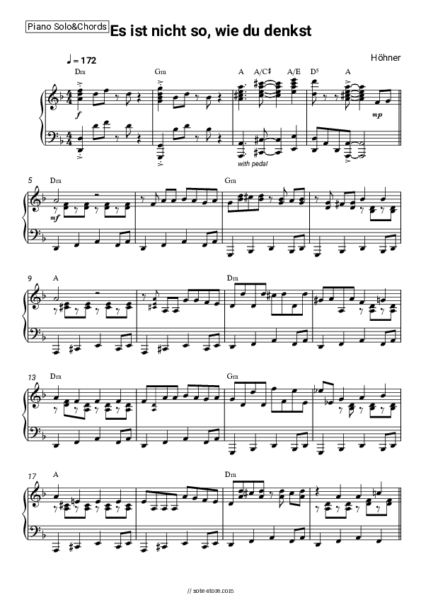 Es ist nicht so, wie du denkst - Höhner Piano Sheet Music and Chords - Piano.Solo&Chords