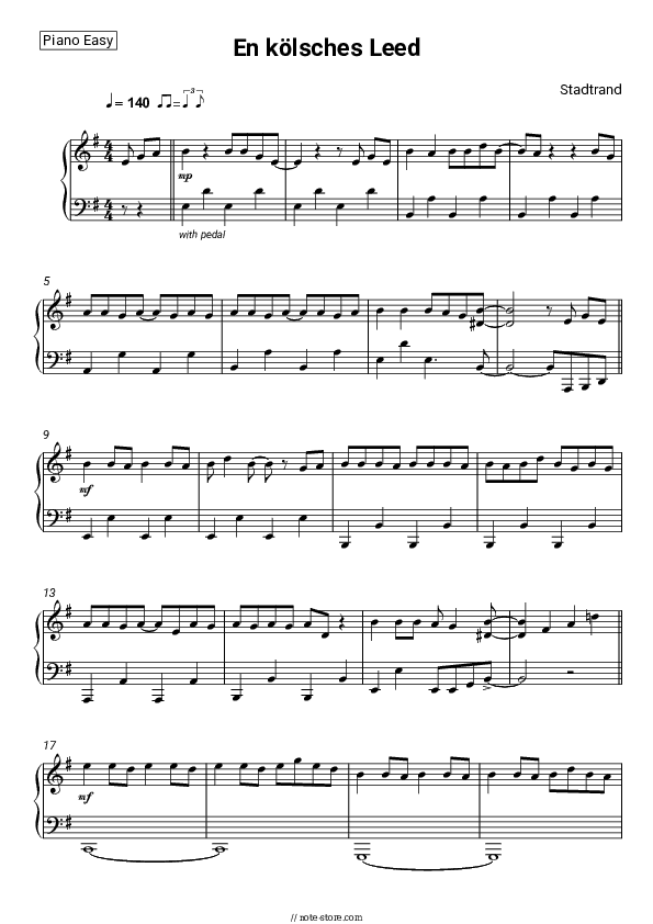 En kölsches Leed - Stadtrand Piano Sheet Music Easy - Piano.Easy