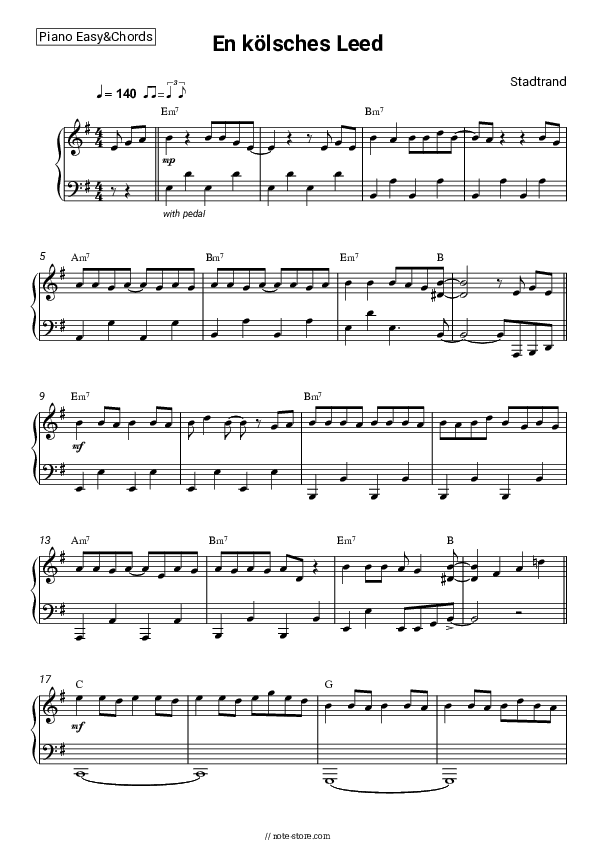 En kölsches Leed - Stadtrand Sheet Music Easy and Chords - Piano.Easy&Chords