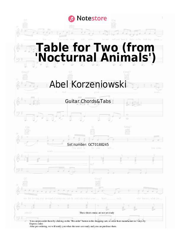 Table for Two (from 'Nocturnal Animals') - Abel Korzeniowski Chords and Tabs - Guitar.Chords&Tabs