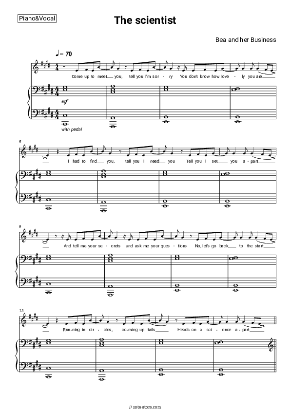 The scientist - Bea and her Business Piano Sheet Music with the Voice part - Piano&Vocal