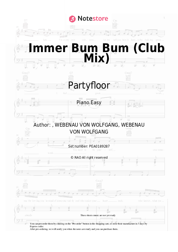 Immer Bum Bum (Club Mix) - Partyfloor Piano Sheet Music Easy - Piano.Easy