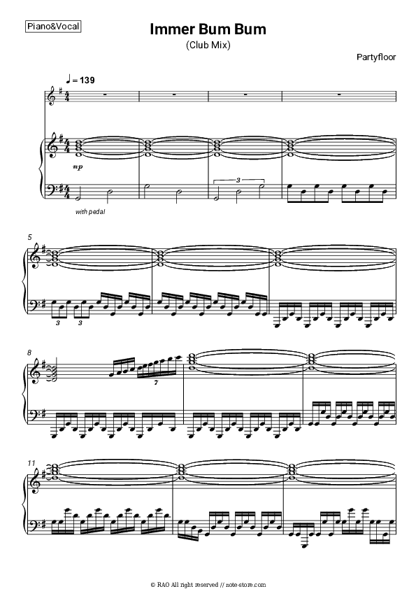 Immer Bum Bum (Club Mix) - Partyfloor Piano Sheet Music with the Voice part - Piano&Vocal