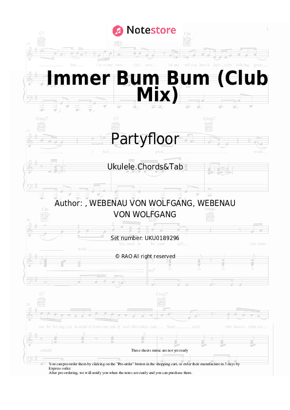 Immer Bum Bum (Club Mix) - Partyfloor Ukulele Sheet Music - Ukulele.Chords&Tab