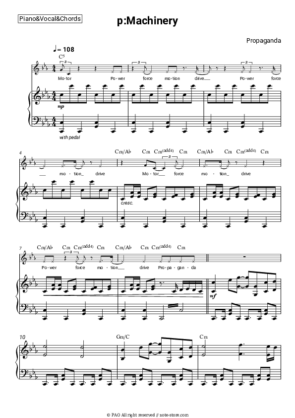 p:Machinery - Propaganda Piano Sheet Music with the Vocal and Chords - Piano&Vocal&Chords