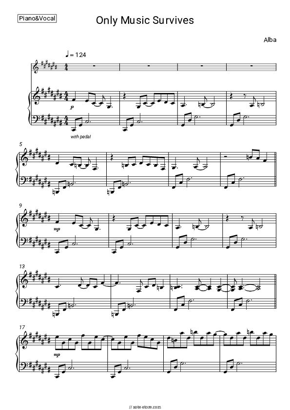 Only Music Survives - Alba Piano Sheet Music with the Voice part - Piano&Vocal