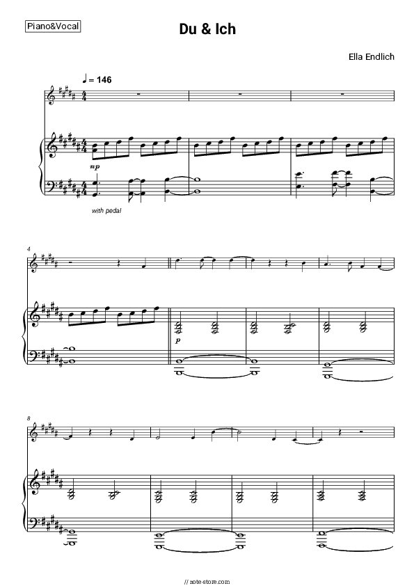 Du & Ich - Ella Endlich Piano Sheet Music with the Voice part - Piano&Vocal