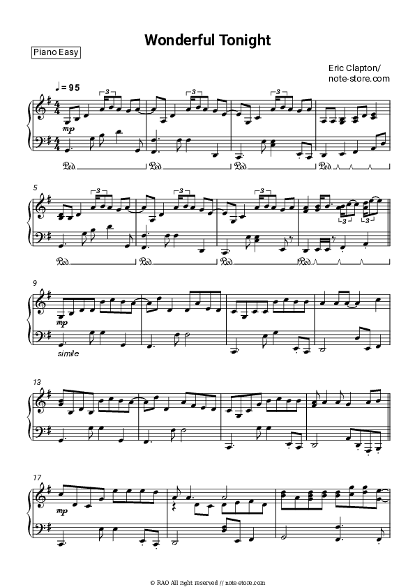 Wonderful Tonight - Eric Clapton Piano Sheet Music Easy - Piano.Easy
