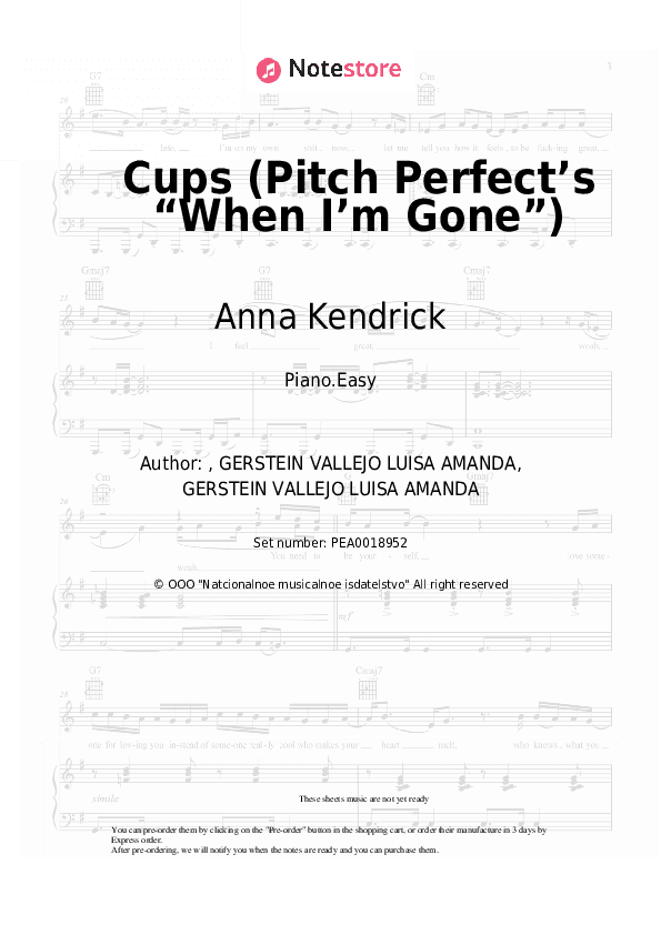 Cups (Pitch Perfect’s “When I’m Gone”) - Anna Kendrick Piano Sheet Music Easy - Piano.Easy