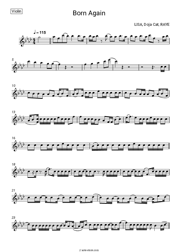 Born Again - LISA, Doja Cat, Raye Violin Sheet Music - Violin