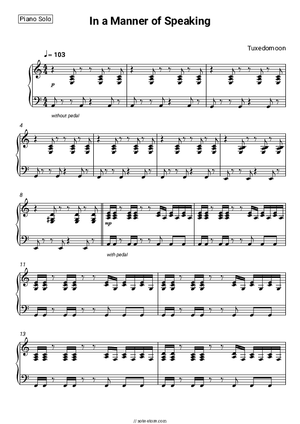 In a Manner of Speaking - Tuxedomoon Piano Sheet Music - Piano.Solo