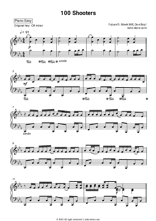 100 Shooters - Future, Meek Mill, Doe Boy Piano Sheet Music Easy - Piano.Easy