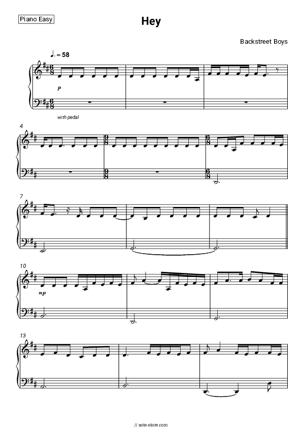 Hey - Backstreet Boys Piano Sheet Music Easy - Piano.Easy