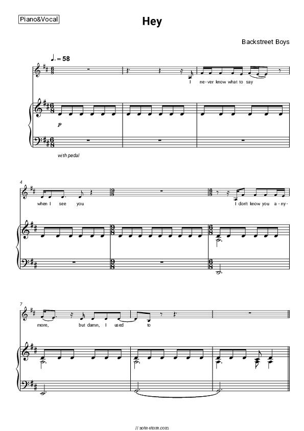 Hey - Backstreet Boys Piano Sheet Music with the Voice part - Piano&Vocal