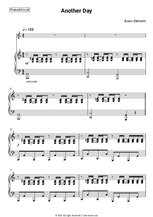 Another Day - Basic Element Piano Sheet Music with the Voice part - Piano&Vocal