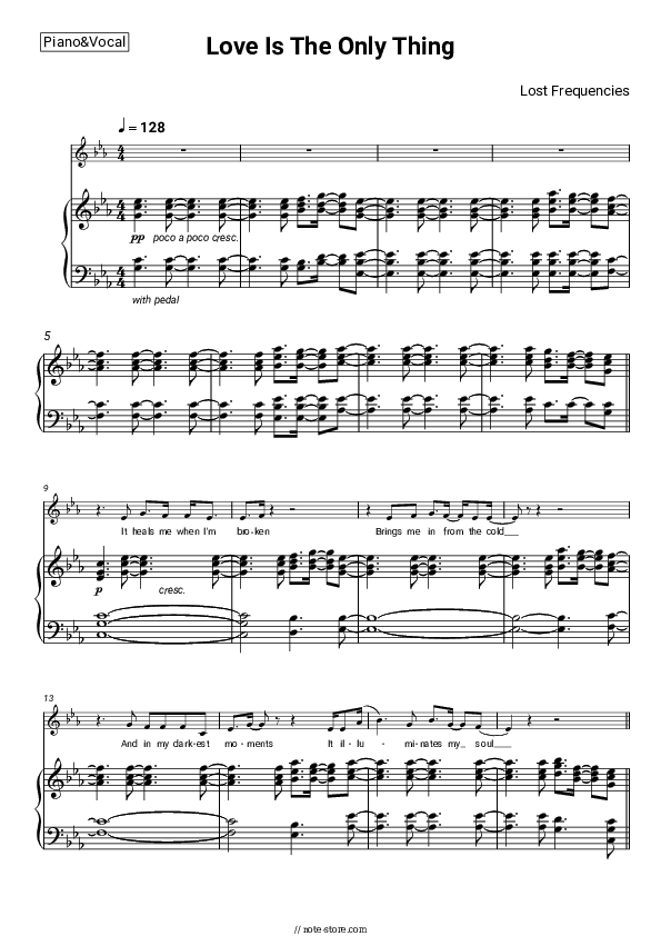 Love Is The Only Thing - Lost Frequencies Piano Sheet Music with the Voice part - Piano&Vocal