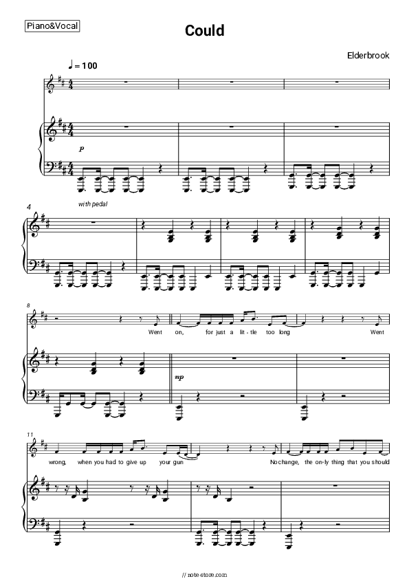 Could - Elderbrook Piano Sheet Music with the Voice part - Piano&Vocal