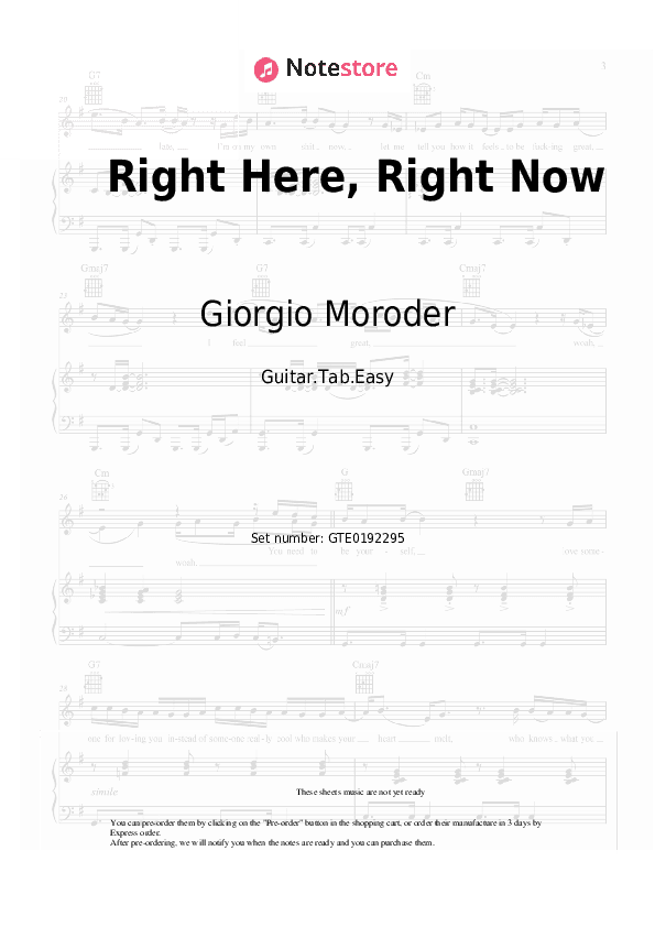 Right Here, Right Now - Giorgio Moroder, Kylie Minogue Tabs Easy - Guitar.Tab.Easy