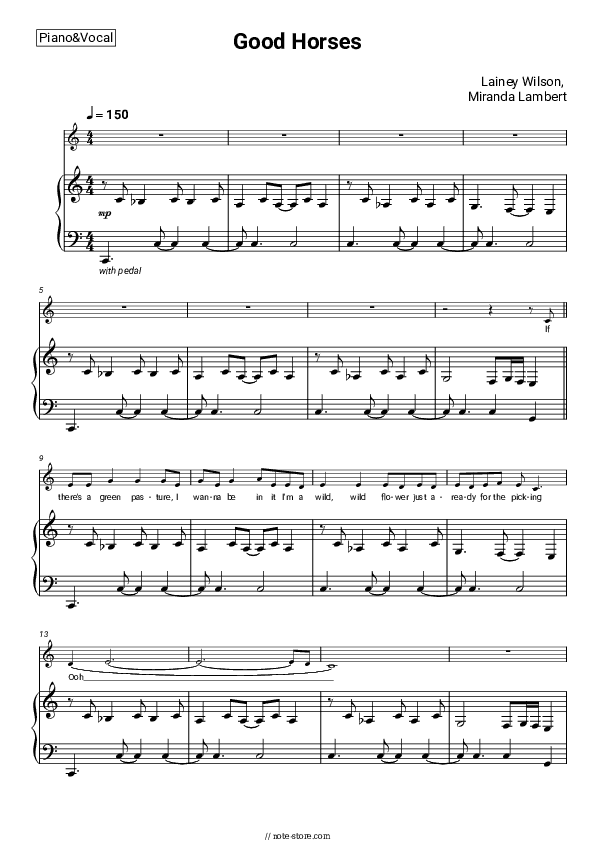 Good Horses - Lainey Wilson, Miranda Lambert Piano Sheet Music with the Voice part - Piano&Vocal