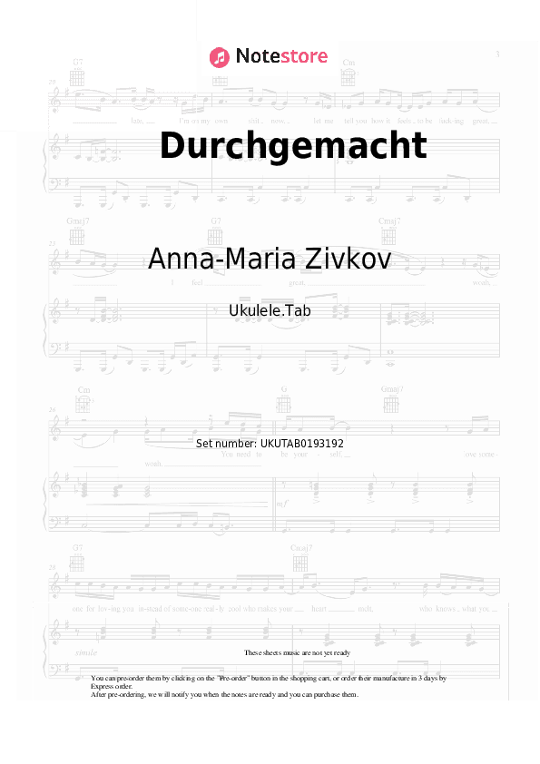 Durchgemacht - Anna-Maria Zivkov Sheet Music - Ukulele.Tab