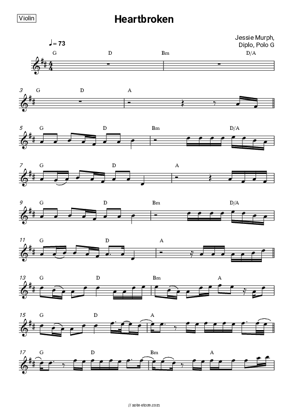 Heartbroken - Jessie Murph, Diplo, Polo G Violin Sheet Music - Violin