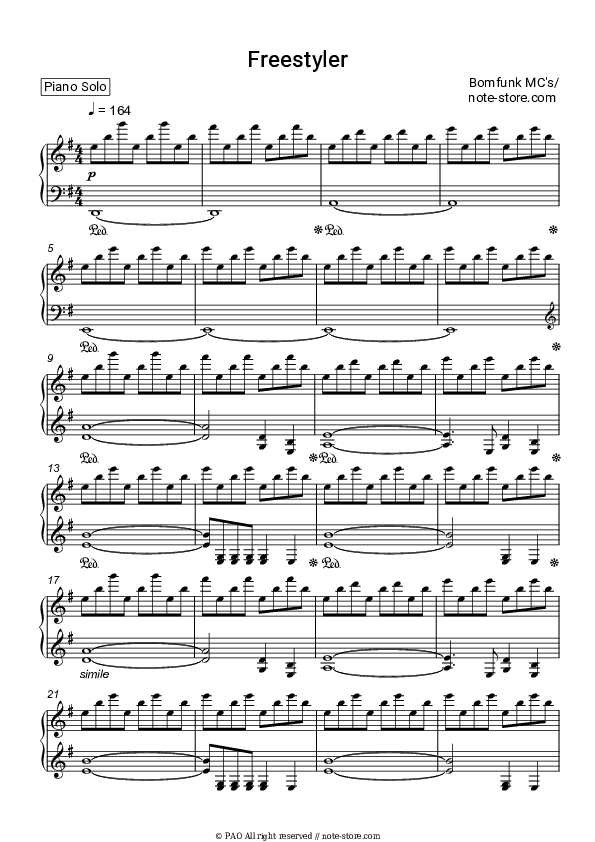 Freestyler - Bomfunk MC's Piano Sheet Music - Piano.Solo