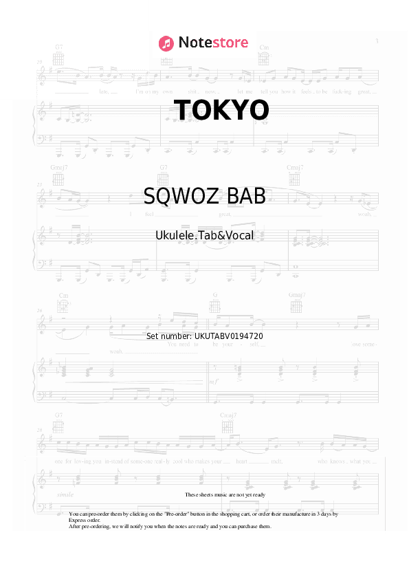 TOKYO - SQWOZ BAB Sheet Music - Ukulele.Tab&Vocal