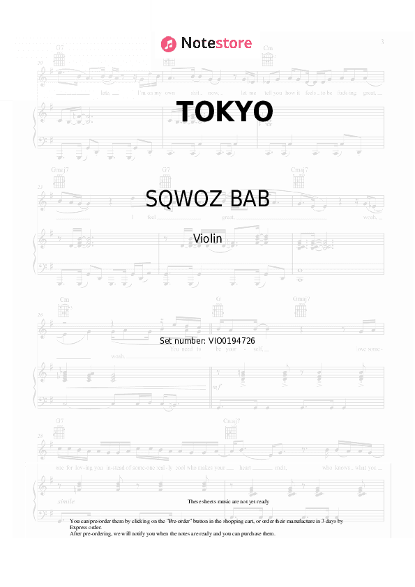 TOKYO - SQWOZ BAB Violin Sheet Music - Violin