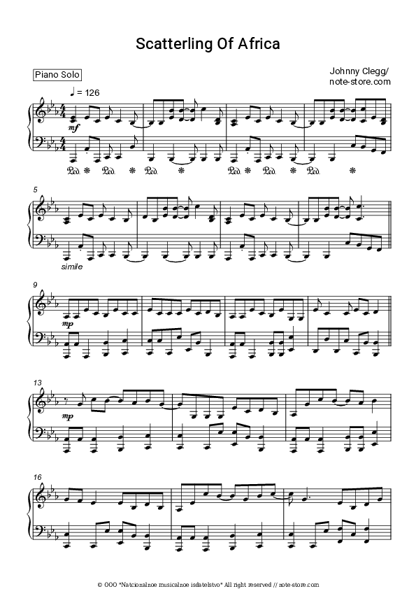 Scatterlings of Africa - Johnny Clegg Piano Sheet Music - Piano.Solo