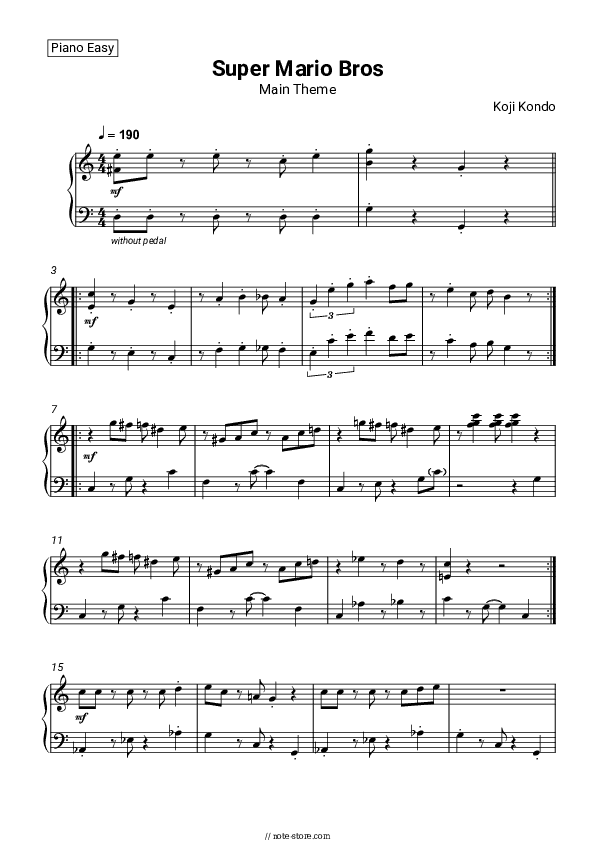 Super Mario Bros. Main Theme - Koji Kondo Piano Sheet Music Easy - Piano.Easy