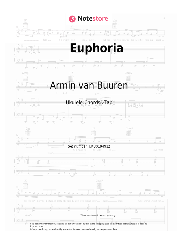 Euphoria - Armin van Buuren, Norma Jean Martine, LAWRENT, Alok Ukulele Sheet Music - Ukulele.Chords&Tab