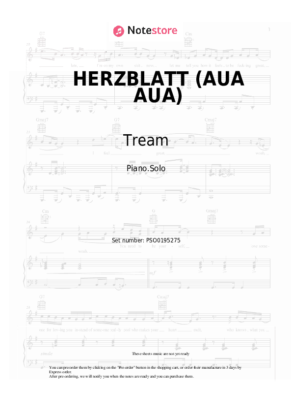 HERZBLATT (AUA AUA) - Tream, Mia Julia Piano Sheet Music - Piano.Solo
