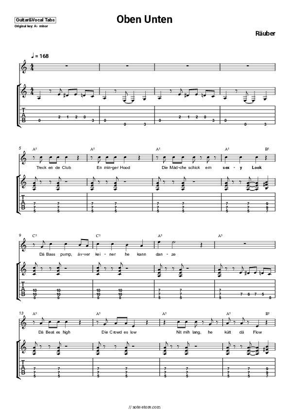 Oben Unten - Räuber Chords and Voice - Guitar&Vocal.Tab