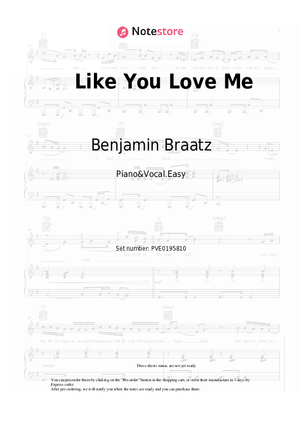 Like You Love Me - Benjamin Braatz Piano Sheet Music Easy and Vocal - Piano&Vocal.Easy