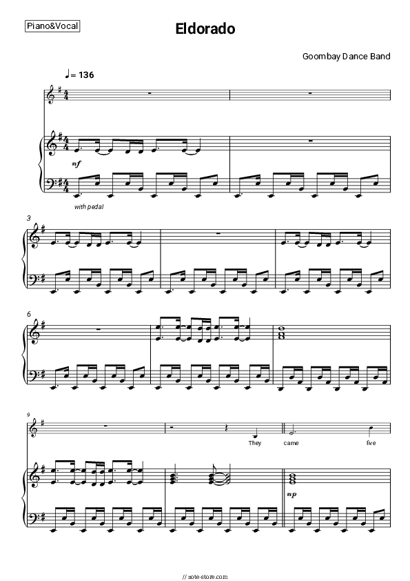 Eldorado - Goombay Dance Band Piano Sheet Music with the Voice part - Piano&Vocal