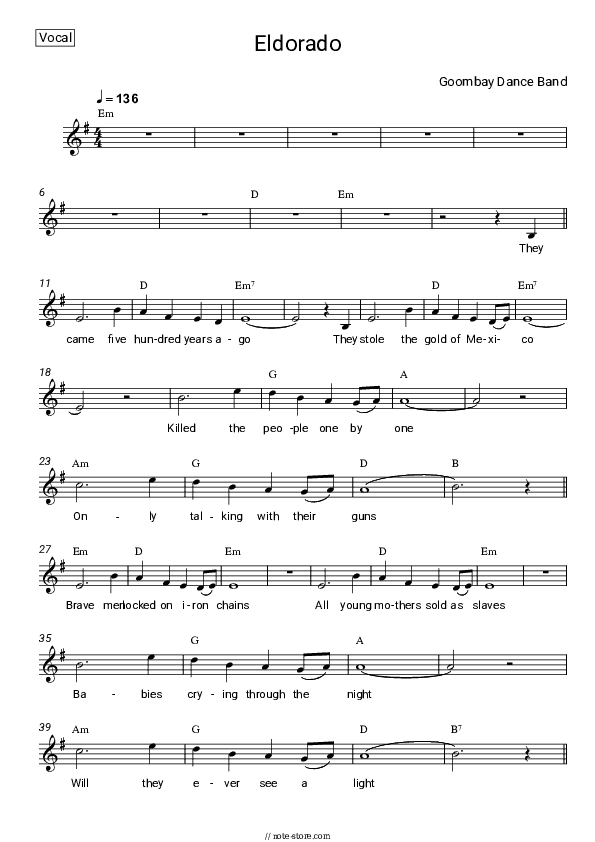 Eldorado - Goombay Dance Band Vocal Sheet Music - Vocal