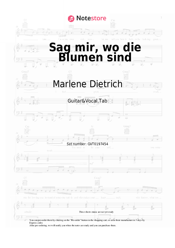 Sag mir, wo die Blumen sind - Marlene Dietrich Chords and Voice - Guitar&Vocal.Tab