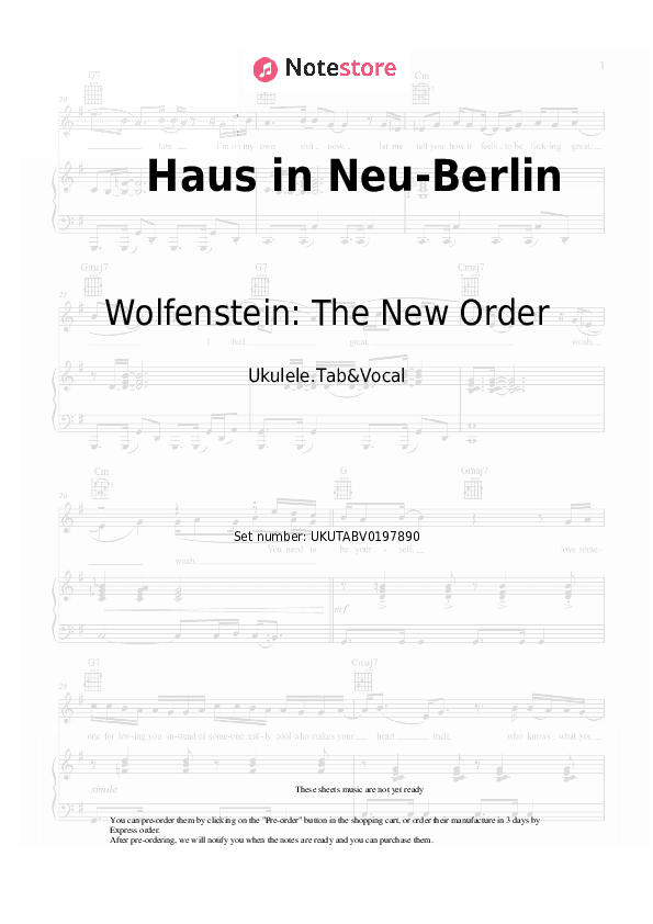 Haus in Neu-Berlin - Wolfenstein: The New Order, Mick Gordon Sheet Music - Ukulele.Tab&Vocal