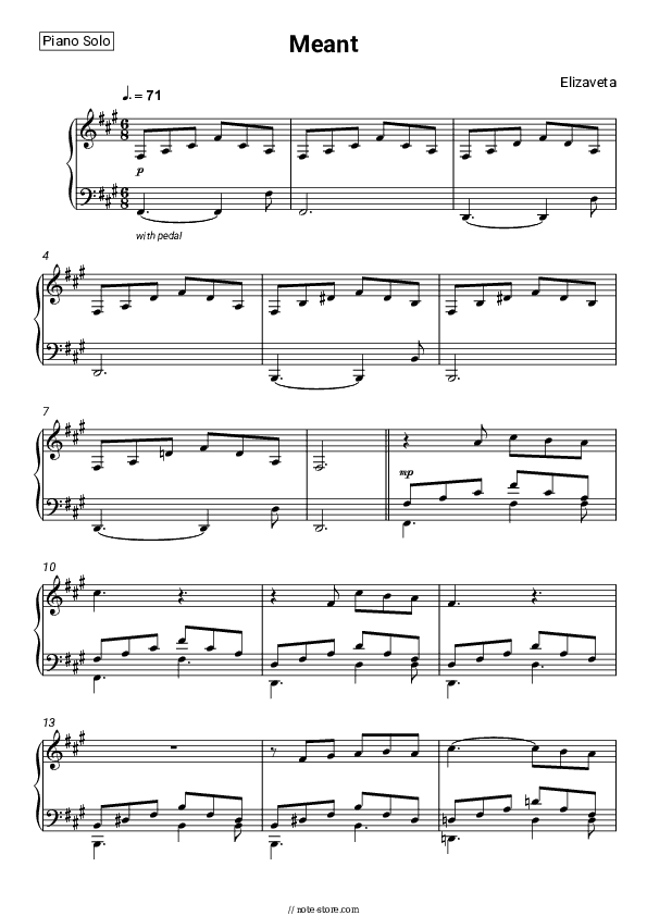 Meant - Elizaveta Piano Sheet Music - Piano.Solo